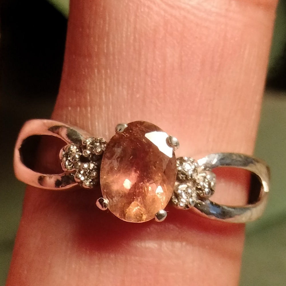 Sterling Silver Pink Tourmaline Diamond Ring Size 7.25